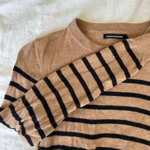 NWOT French brand tan and black striped sweater - Picture 5 of 5